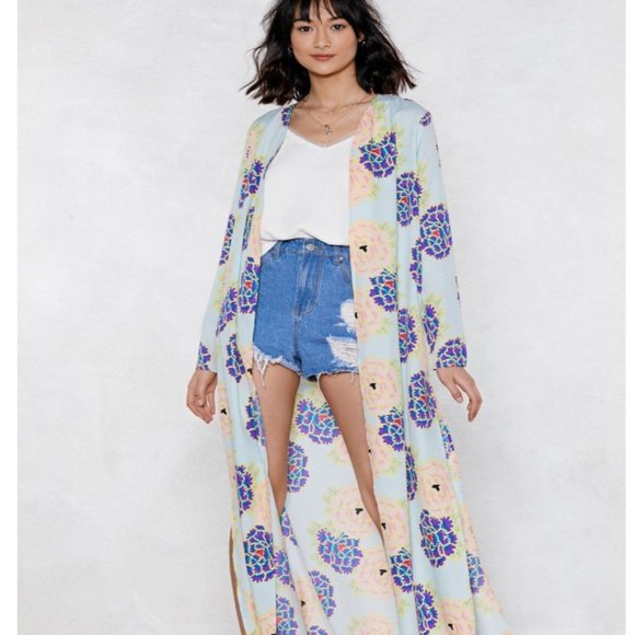 NWT RARE Nasty Gal Flower of Love Gorgeous Floral Kimono Duster Kaftan Pink Boho - Picture 4 of 14